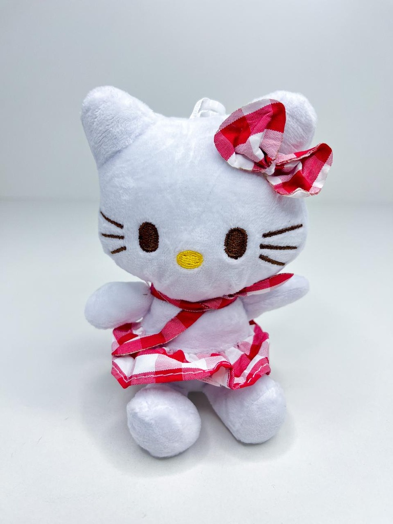 Llavero peluche kitty con moño cuadriculado