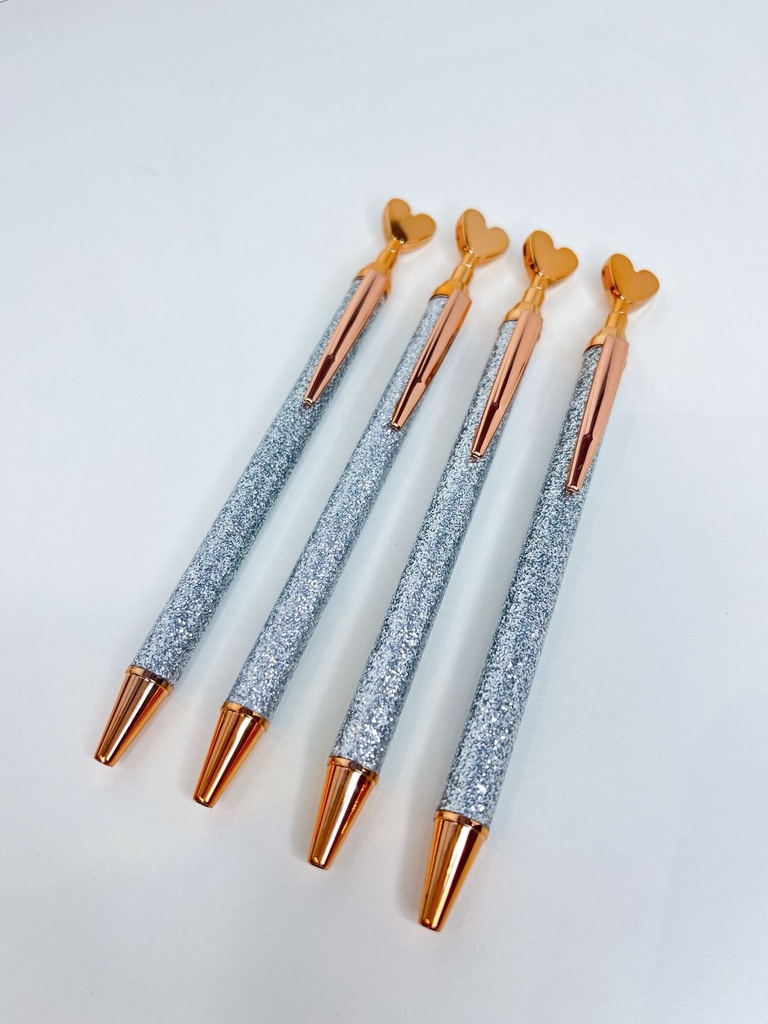 Lapicera corazon con glitter