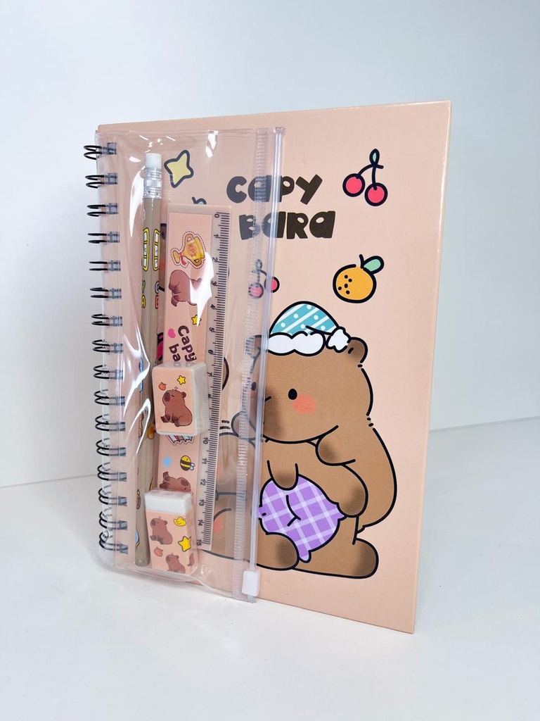 Cuaderno trendy capybara con útiles