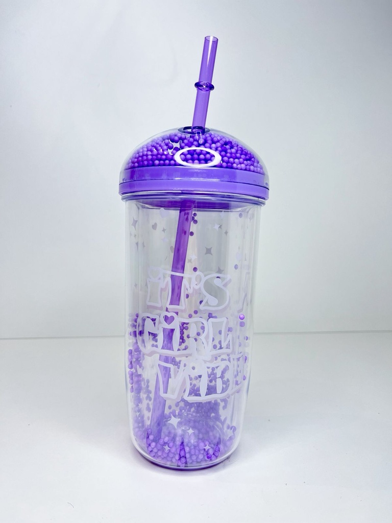 Vaso con pelotitas rosas it's a girl vibe (violeta)