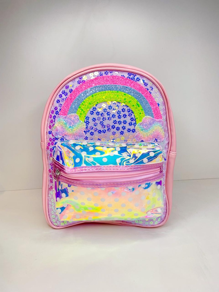 Mochila infantil con arcoíris y lunares trendy