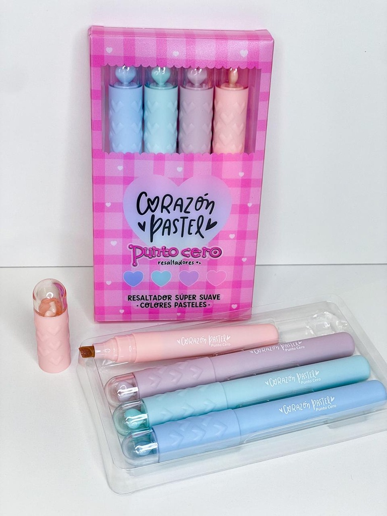 Resaltadores corazon pastel x4