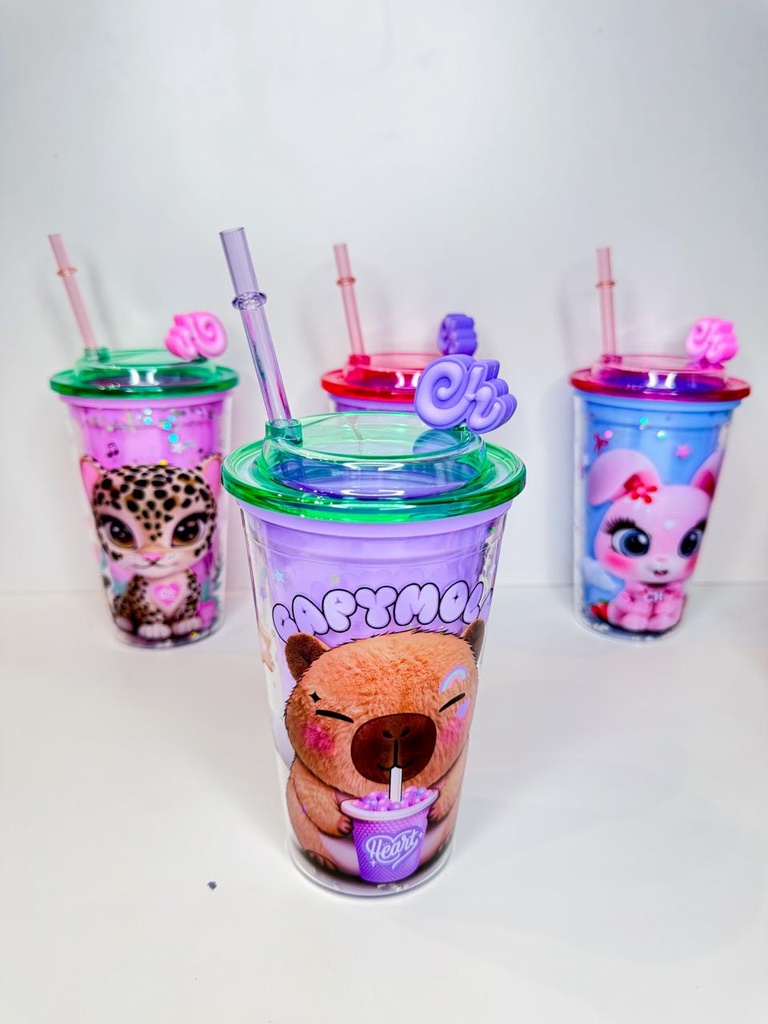 Vasos infantil chimola con tapa y sorbete 500ml