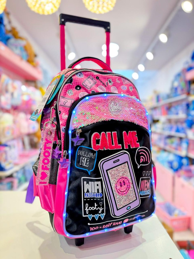 Mochila escolar carrito celu footy luz 18"