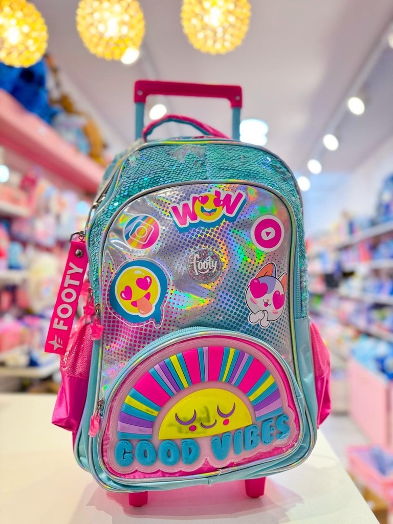 Mochila escolar carrito arcoiris footy luz 18"