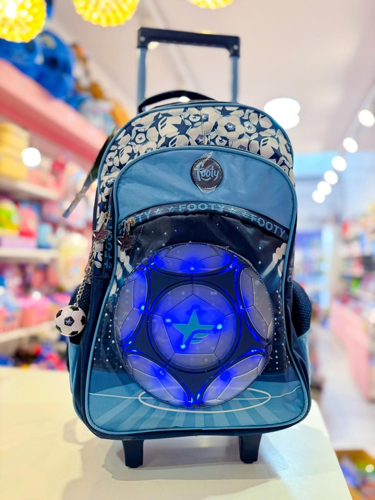 Mochila escolar carrito futbol footy luz 18"
