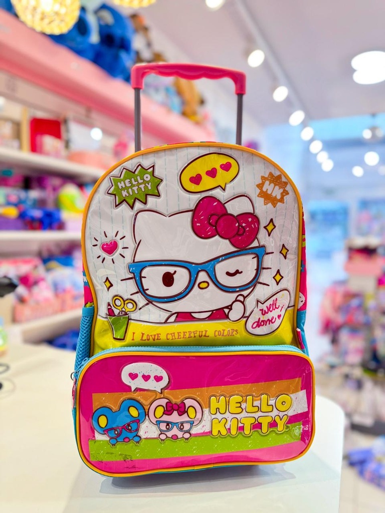 Mochila escolar carrito Hello Kitty 16"