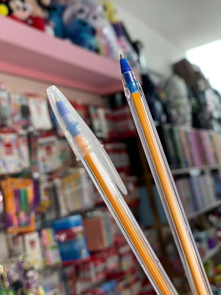 Lapicera cristal azul / negro 0.8mm bic