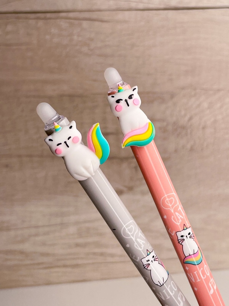 Lapicera gato unicornio borrable tin.azul