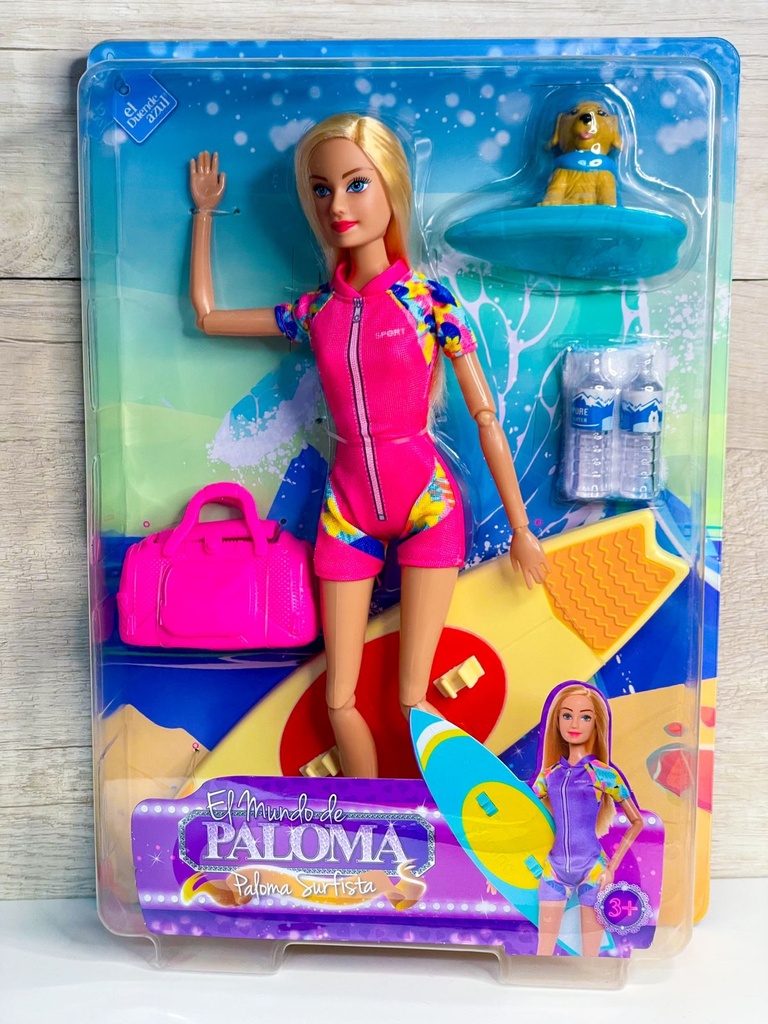 Paloma surfer articulada c/mascota y acc