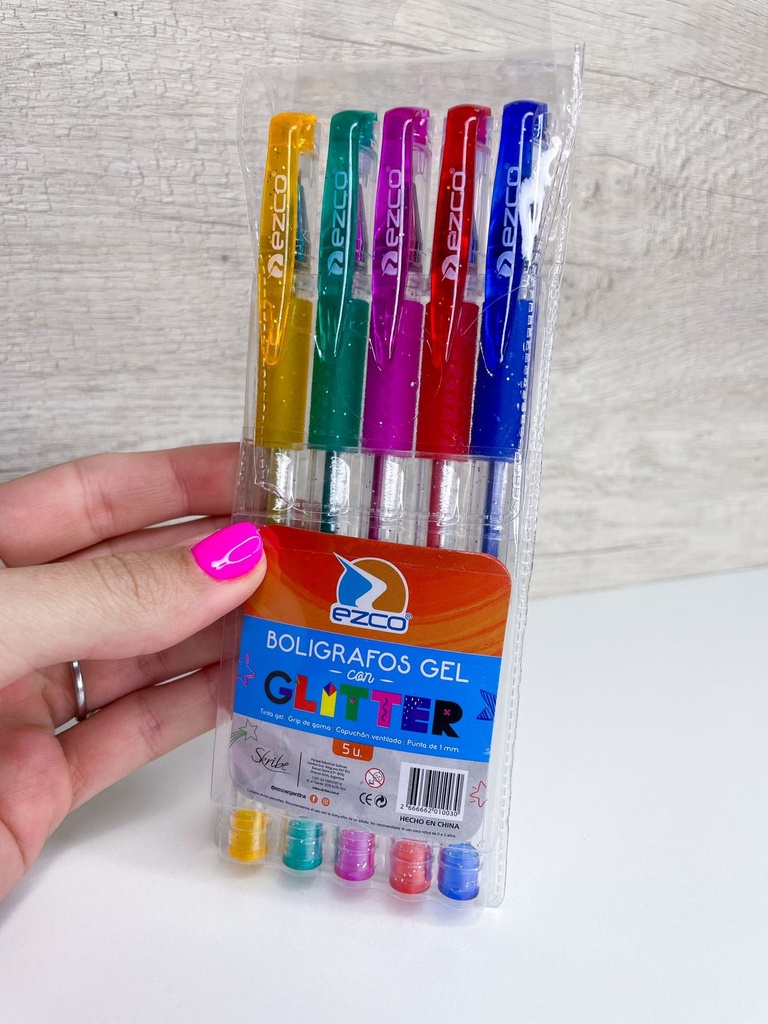 Lapicera ezco con glitter x5