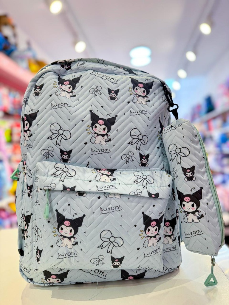 Mochila escolar espalda kuromi + cartuchera 18"