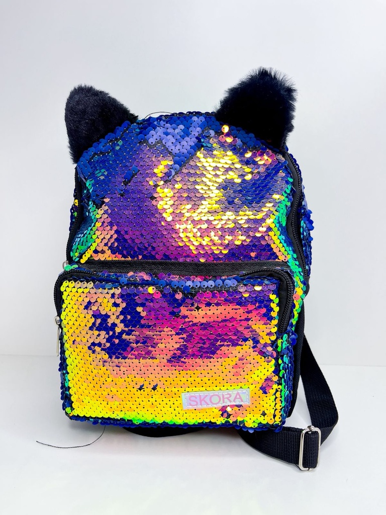 Mochila gatito orejas negras lentejuelas