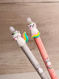 Lapicera gato unicornio borrable tin.azul